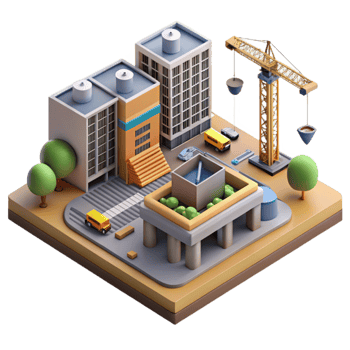 vibrant classic Urban Development Construction Site Isometric View Isolated high quality png