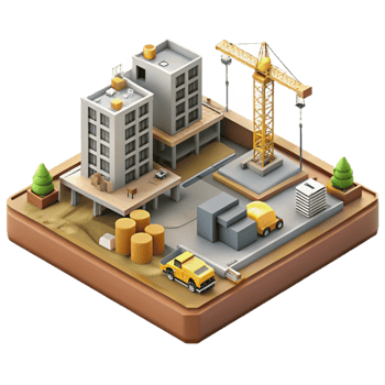serene classic Urban Development Construction Site Isometric View Isolated professional png