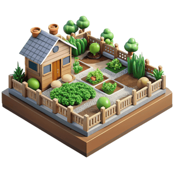 elegant contemporary Urban Farm Community Garden Setting Transparent Background png