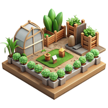 extraordinary modern Urban Farm Community Garden Setting Transparent Background high quality png