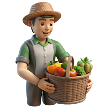 serene creative Urban Farmer Harvesting Vegetables Basket Isolated Transparent Background professional png