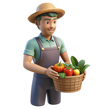 beautiful rustic Urban Farmer Harvesting Vegetables Basket Isolated Transparent Background professional png