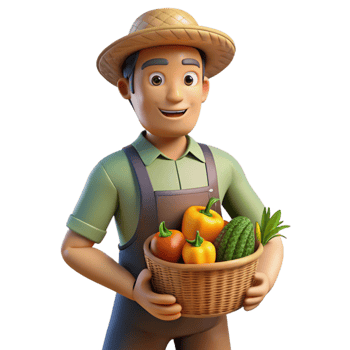 stunning traditional Urban Farmer Holding Basket of Vegetables Isolated detailed png