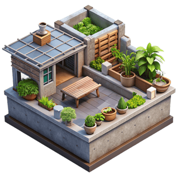 serene modern Urban Farm Rooftop Garden Transparent Background png
