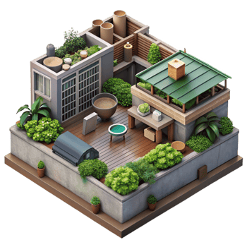 beautiful abstract Urban Farm Rooftop Garden Transparent Background professional png