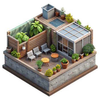 elegant minimalist Urban Farm Rooftop Garden Transparent Background detailed png