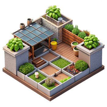 vibrant artistic Urban Farm Rooftop Garden Transparent Background professional png