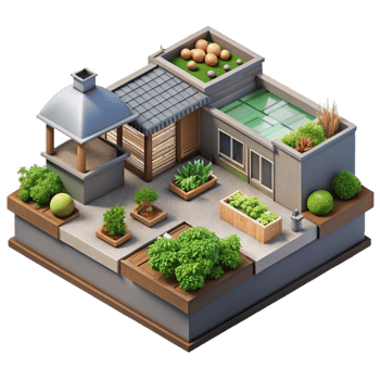 serene artistic Urban Farm Rooftop Garden Transparent Background high quality png