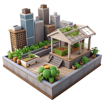 dramatic traditional Urban Farm Rooftop Garden Transparent Background authentic png