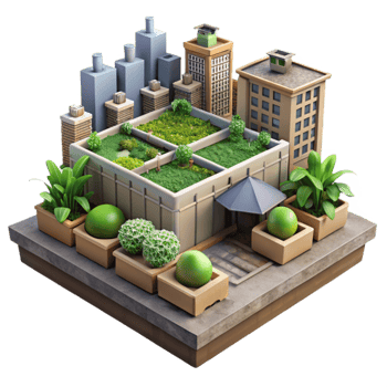 impressive artistic Urban Farm Rooftop Garden Transparent Background high quality png