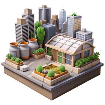 serene classic Urban Farm Rooftop Garden Transparent Background detailed png