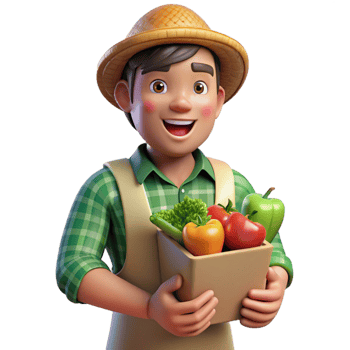 impressive creative Urban Farm Worker Holding Fresh Vegetables Cutout premium png