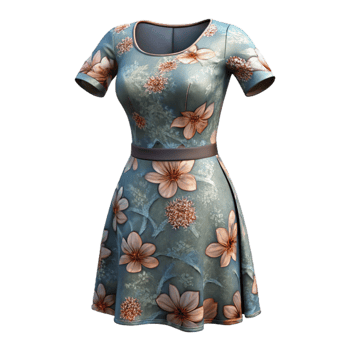 serene classic Urban Fashion Dress Floral Print Isolated on Transparent Background png