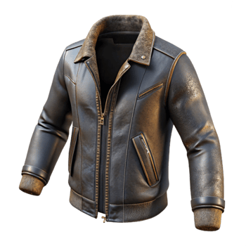 impressive contemporary Urban Fashion Jacket Leather Black Isolated on Transparent Background detailed png