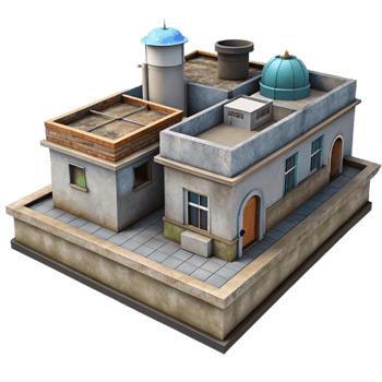 serene contemporary Urban Landscape Rooftop View Isolated png