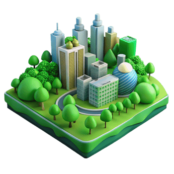 beautiful abstract Urban Landscape with Green Spaces Isolated detailed png