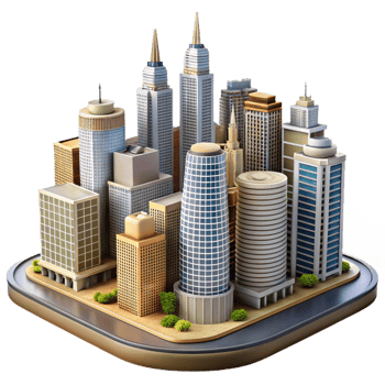 vibrant classic Urban Landscape with High-rise Buildings Isolated high quality png