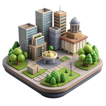 extraordinary traditional Urban Landscape with Park and Buildings Transparent Background premium png