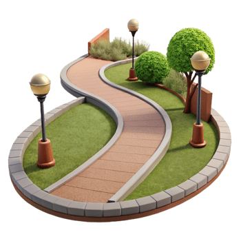 serene traditional Urban Park Path Curved Pathway Isolated authentic png