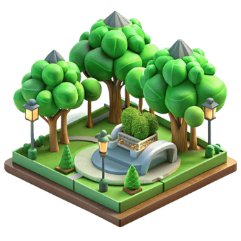 serene classic Urban Park with Green Trees Transparent Background high quality png