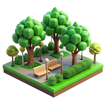 dramatic artistic Urban Park with Green Trees Transparent Background exclusive png
