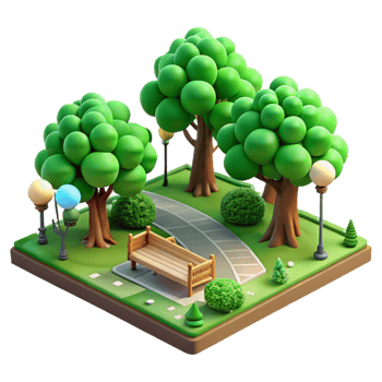 wonderful artistic Urban Park with Green Trees Transparent Background original png