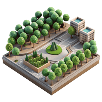extraordinary contemporary Urban Park with Trees Top View Transparent Background detailed png