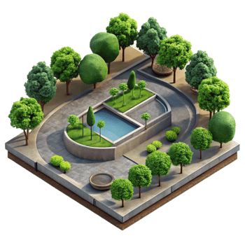 extraordinary contemporary Urban Park with Trees Top View Transparent Background authentic png