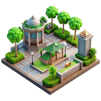 vibrant classic Urban Plaza with Green Space Transparent Background exclusive png