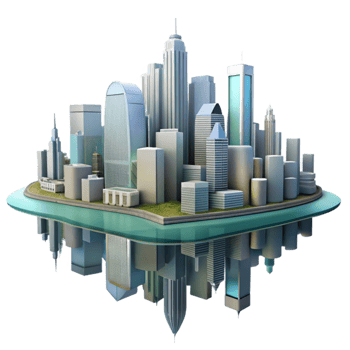 impressive vintage Urban Skyline Reflection Water Surface Isolated premium png