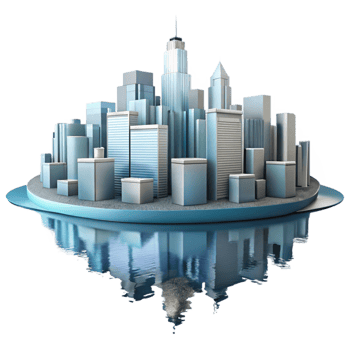 serene classic Urban Skyline Reflection Water Surface Isolated png