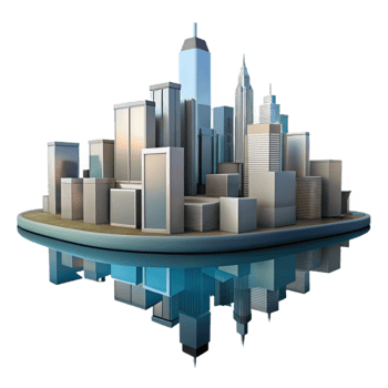 beautiful artistic Urban Skyline Reflection Water Surface Isolated png