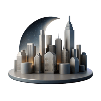 dramatic abstract Urban Skyline Silhouette Night View Transparent Background detailed png