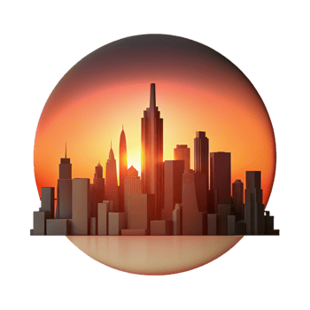 impressive contemporary Urban Skyline Silhouette Sunset View Isolated detailed png