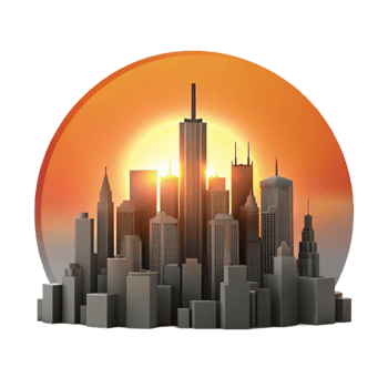 beautiful rustic Urban Skyline Silhouette Sunset View Isolated png