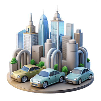 impressive contemporary Urban Skyline with Electric Cars Cutout Element authentic png