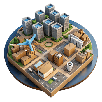 beautiful abstract Urban Sprawl Aerial View with Drone Cutout high resolution png