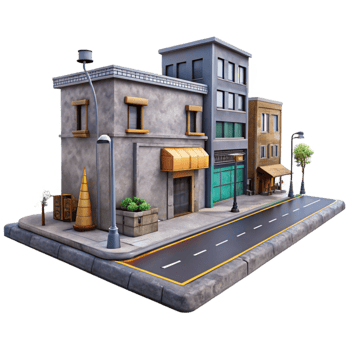 serene rustic Urban Street Scene Backdrop Cutout authentic png