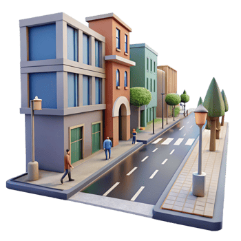 serene minimalist Urban Street with Pedestrians Cutout high resolution png