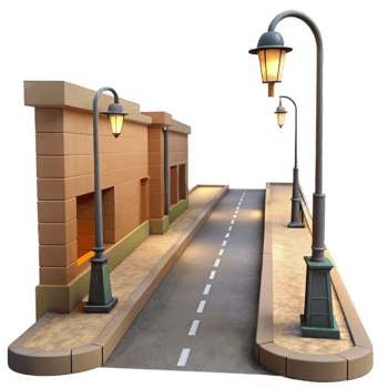 serene abstract Urban Street with Streetlights Cutout original png