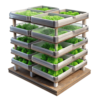 impressive vintage Vertical Farm Growing Trays Stacked High Transparent Background genuine png