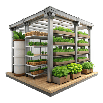 beautiful traditional Vertical Farm Interior Daytime Light Isolated premium png