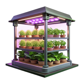 dramatic rustic Vertical Farm Interior with Led Lighting Transparent Background png