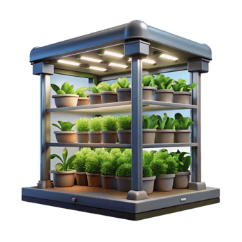 dramatic contemporary Vertical Farm Interior with Led Lighting Transparent Background exclusive png