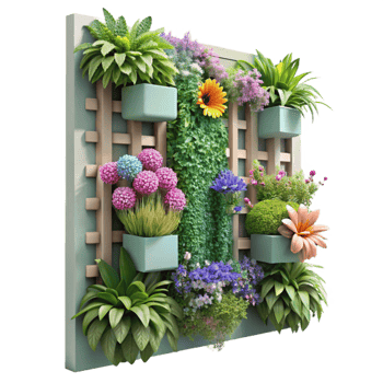 serene artistic Vertical Garden with Flowers and Herbs Cutout Colorful Blooms exclusive png