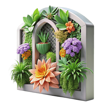 serene creative Vertical Garden with Flowers and Herbs Cutout Colorful Blooms genuine png