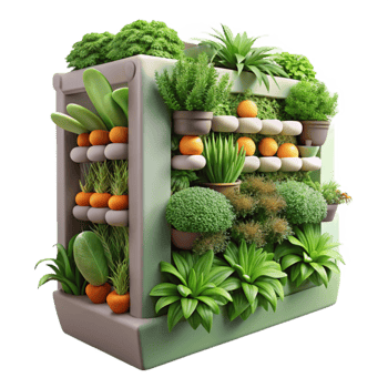 vibrant vintage Vertical Garden with Herbs and Vegetables Isolated Mixed Planting authentic png