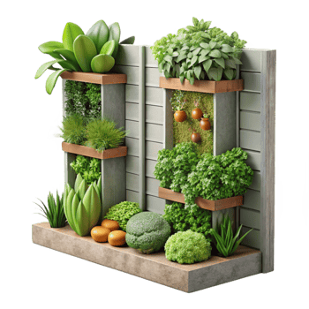 elegant minimalist Vertical Garden with Herbs and Vegetables Isolated Mixed Planting premium png