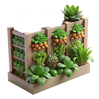 magnificent creative Vertical Garden with Herbs and Vegetables Isolated Mixed Planting png