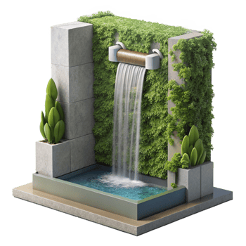 serene modern Vertical Garden with Water Feature Isolated Cascading Water high resolution png